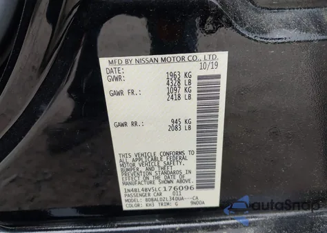 2020 Nissan Altima S Fwd from USA, damaged, VIN 1N4BL4BV5LC176096